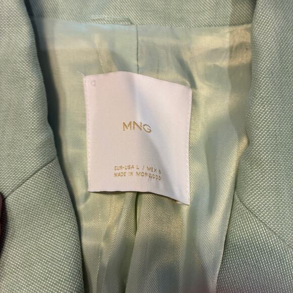 NWT Mango Mint Green Linen Cropped Sevilla Blazer Sz Large - Picture 5 of 13